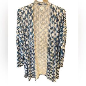 Serra Sz L Blue White Chevron Soft Luxury Open Robe Cover-Up Cardigan